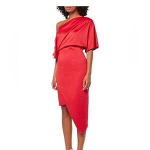 NWT Ellliat Carson Red One Shoulder Satin Dress | Size L